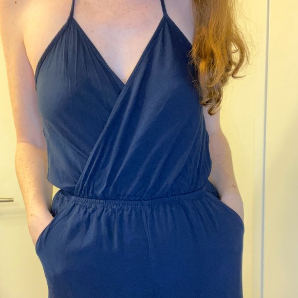 Lulus Pants - LuLu's Navy Blue Halter Jumpsuit